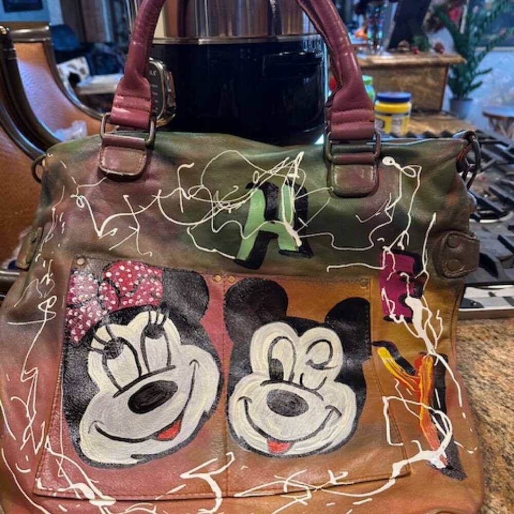 NWOT BORSE IN PELLE Leather Hand Painted Bag Disney Made in Italy